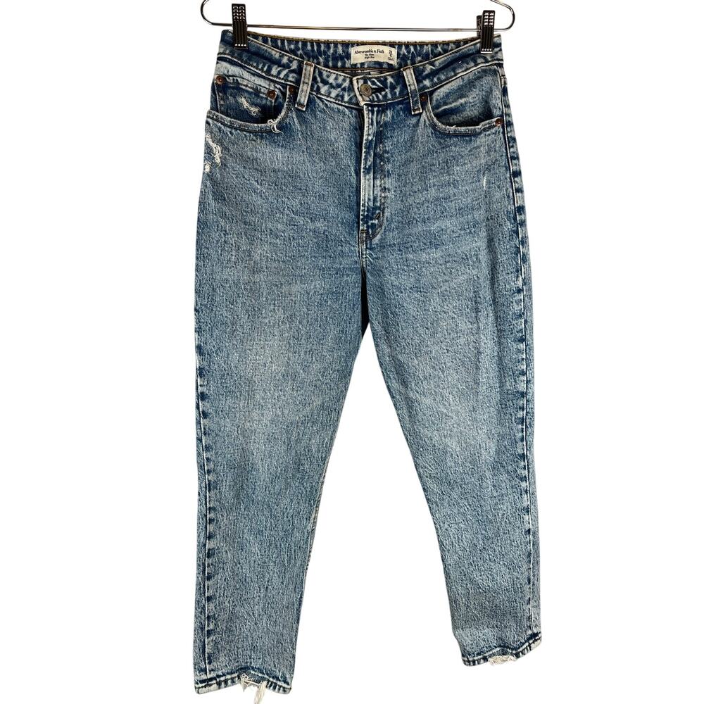Abercrombie & Fitch High Rise Mom Jeans Curve 28S Cropped Distressed Ankle